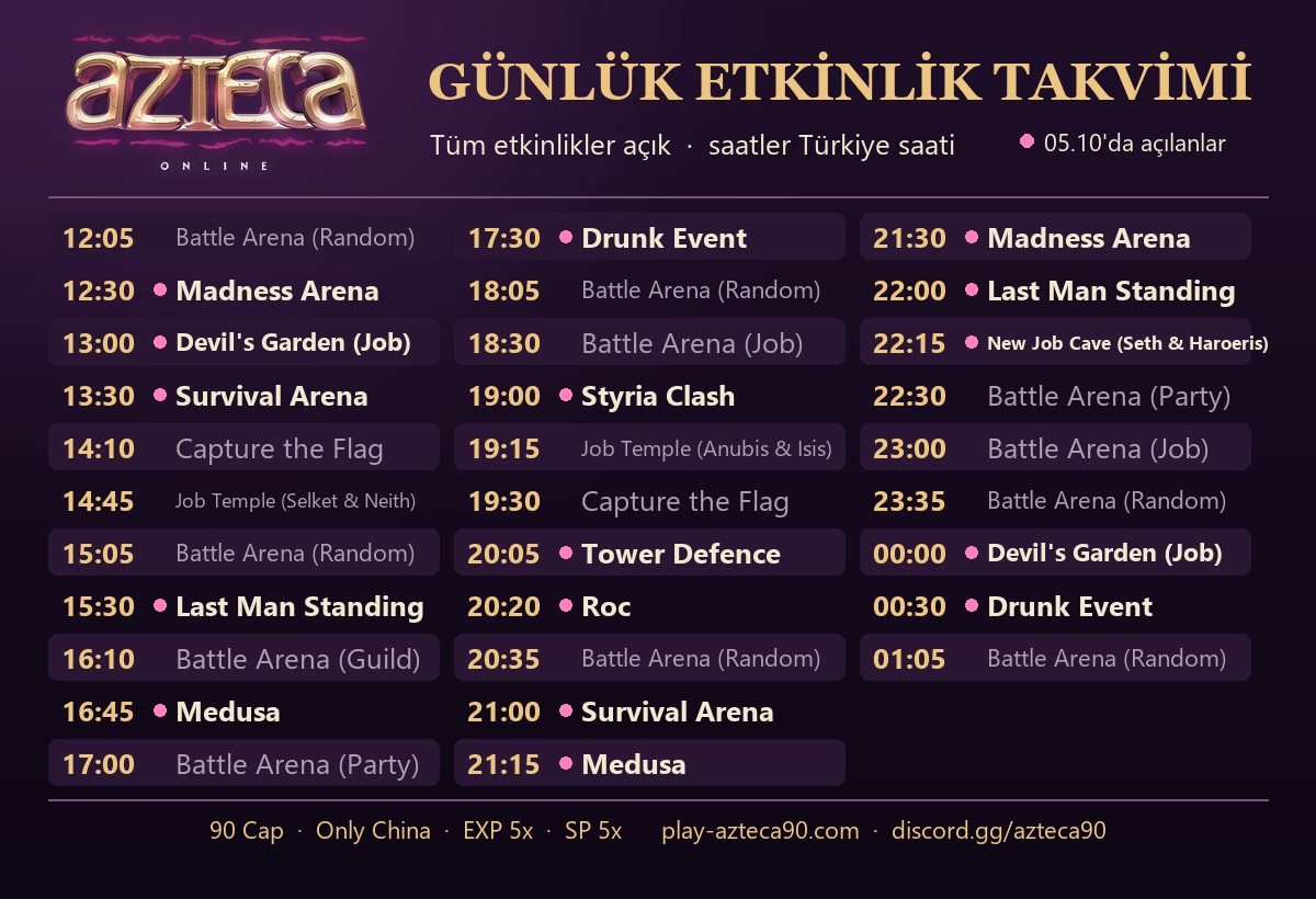 Azteca Online - Günlük Etkinlik Takvimi